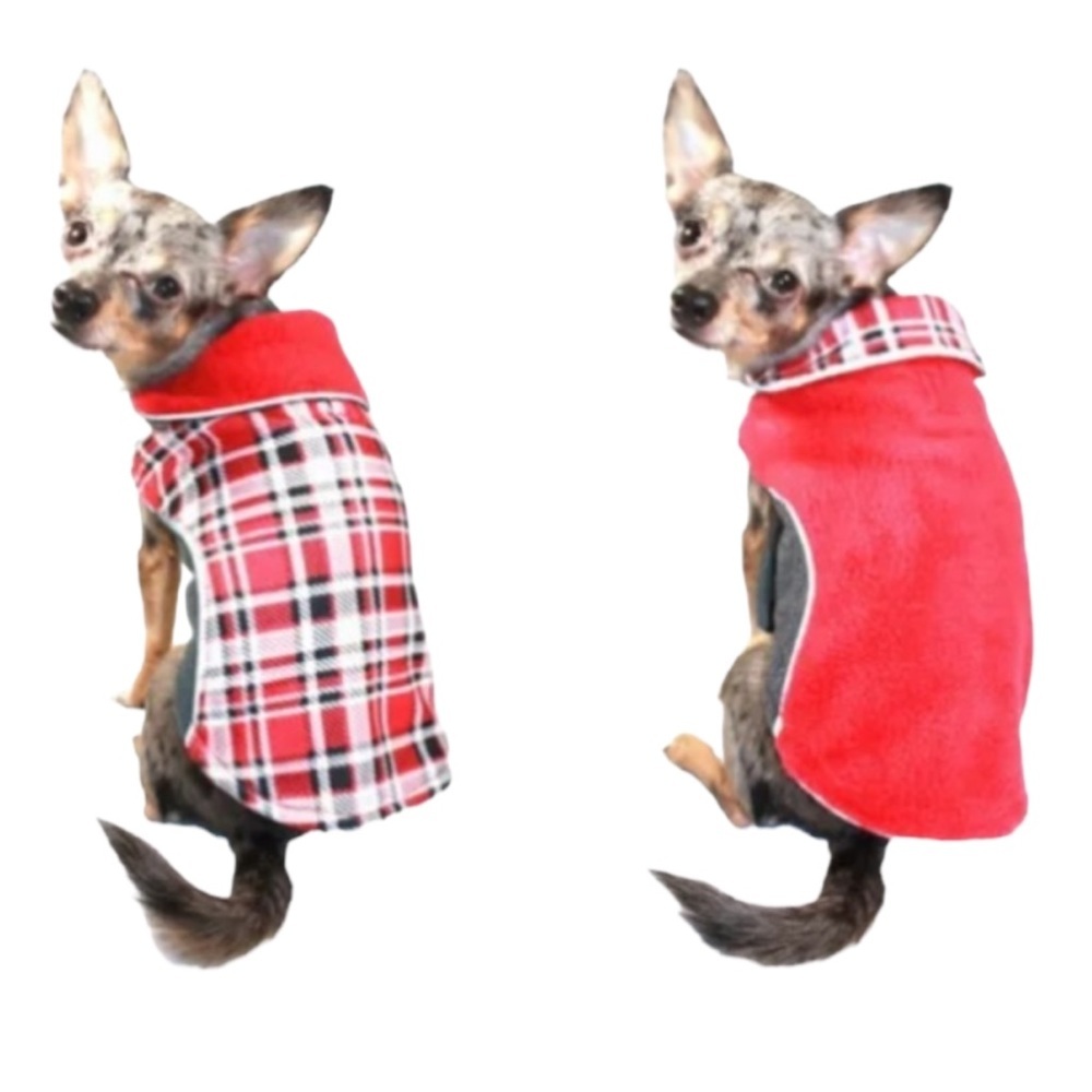 Hip Doggie Reversible Wrap Large Red Plaid Polar Fleece 15” to 17” Chest NWT